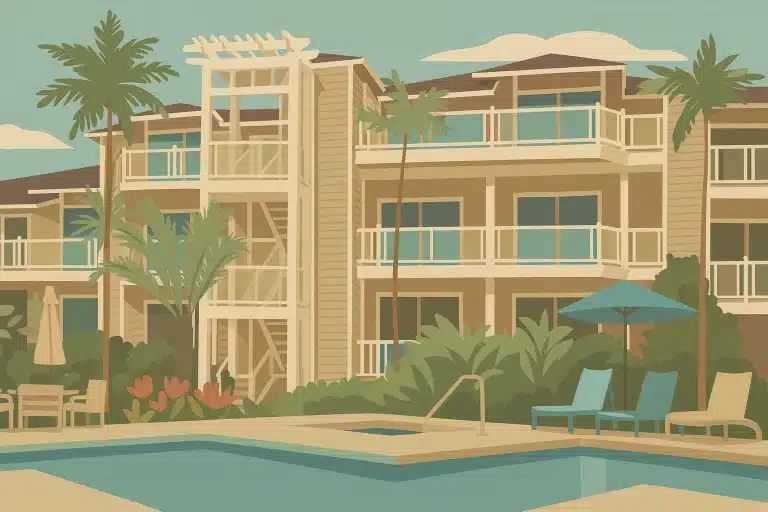 Illustration of a Wailea vacation rental pool area at Grand Champions Villas