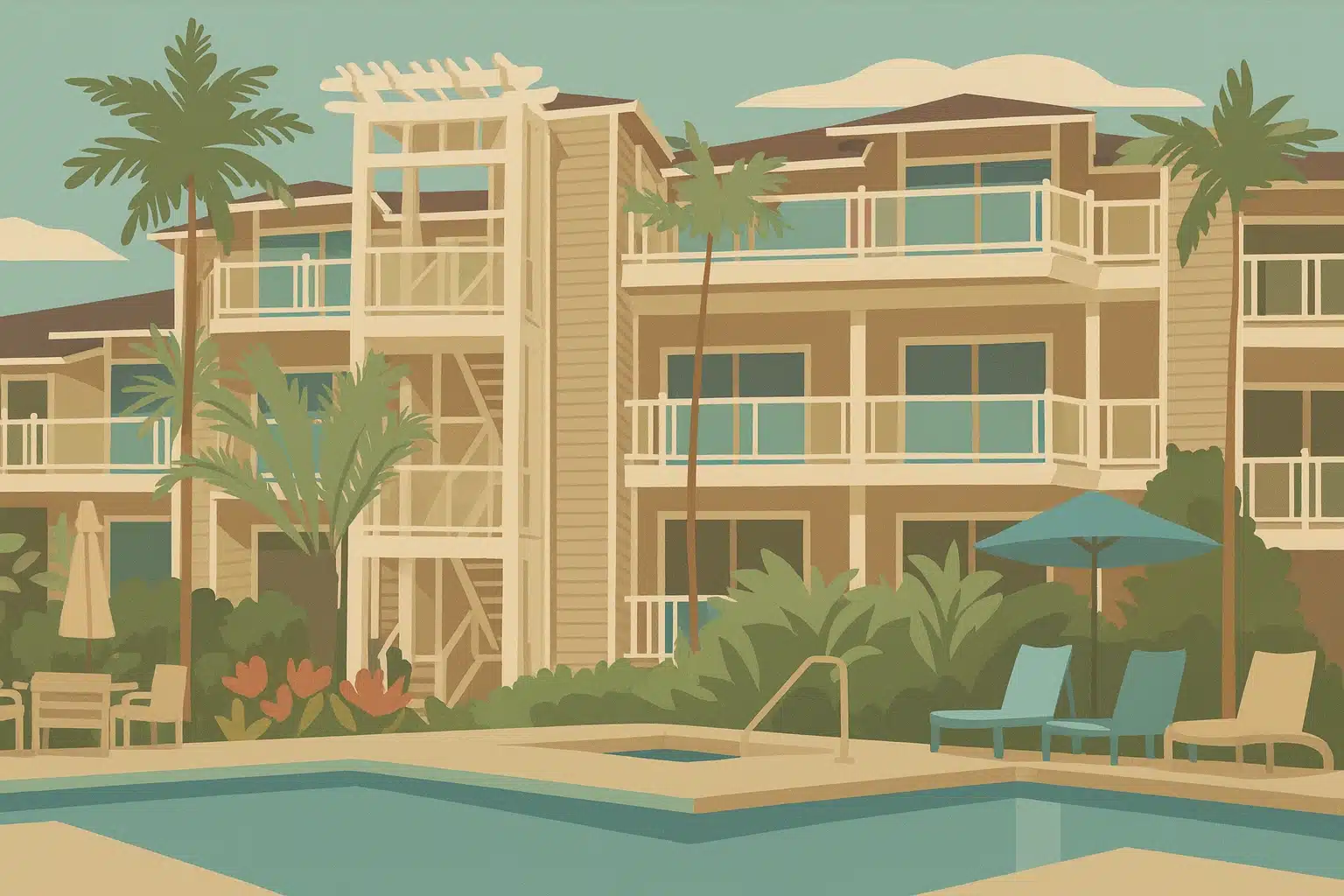 Illustration of a Wailea vacation rental pool area at Grand Champions Villas