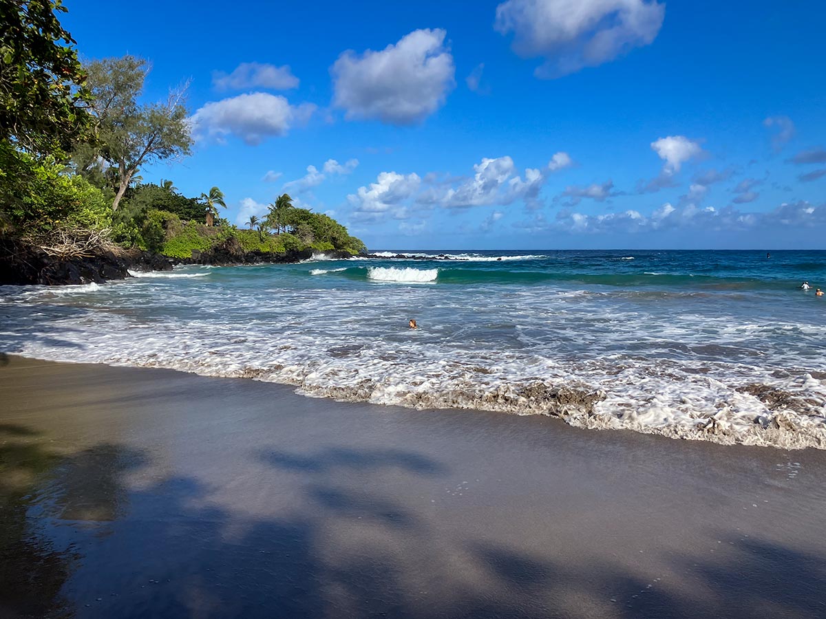 Waves rolling onto Hamoa Beach near Hana, Maui