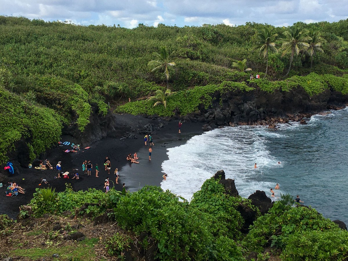 Black sand beach at Waianapanapa State Park on the Road to Hana